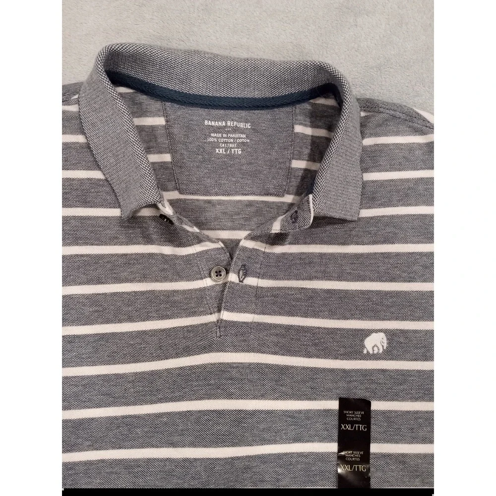 NWT Banana Republic Gray White‎ Short Polo Mens Size XXL Golf Elephant Shirt